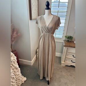 Baltic Born Gold Pleated Maxi Dress – Size M